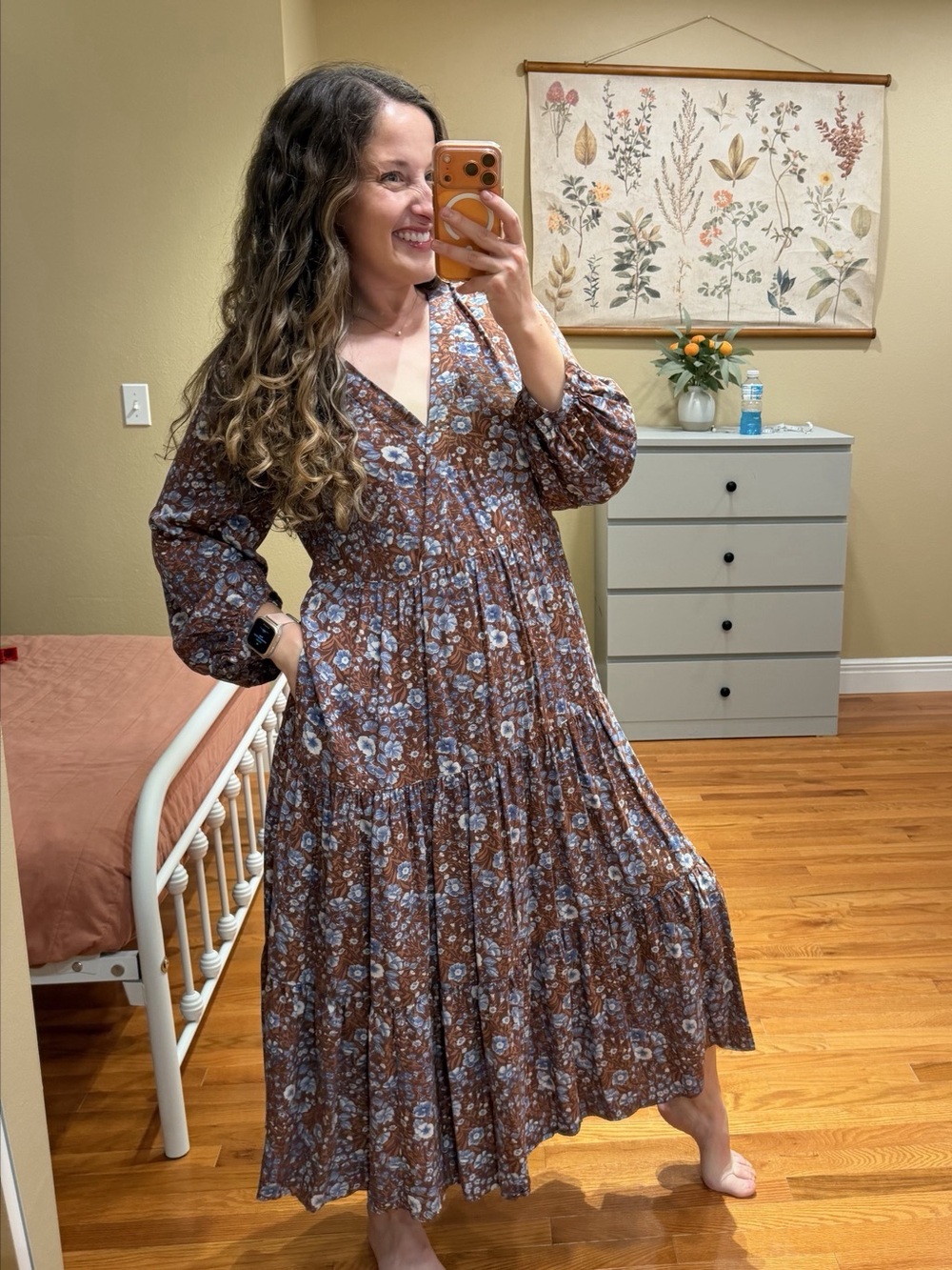 Madewell Floral challis Woodland Floral Maxi Dress in Brown & Blue Size Medium